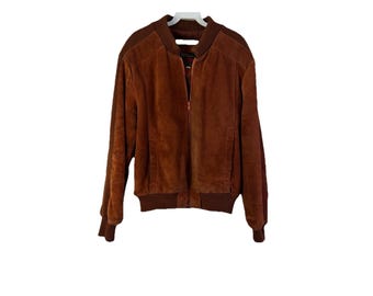 70s Streetwear Large Suede Leather Insulated Bomber Coat Rockabilly, Vintage Leather Bomber Jacket, 1970s Car Coat, Mens Leather Jacket