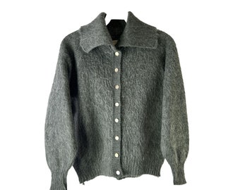 Vintage Cardigan / Mohair Cardigan / 1960s Campus Fuzzy Mohair