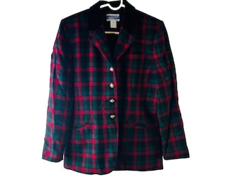 Veste Blazer col en velours à carreaux en laine pour femmes des années 90 pour femmes, vacances preppy USA, blazer Pendleton pour femmes, veste Pendleton vintage