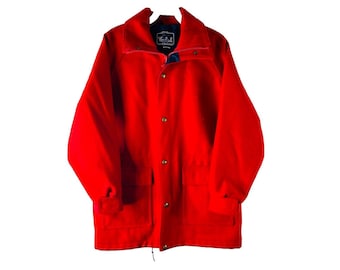 90s Woolrich Womens Small Red Wool Flap Pocket Button Coat USA, Woolrich Womens Coat, Vintage Wool Parka, Vintage Woolrich Coat