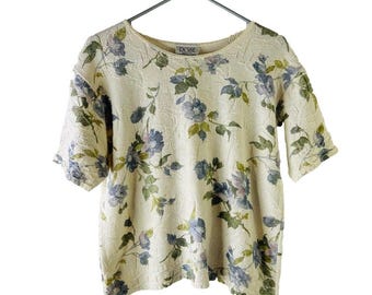 90s mujeres gran floral manga corta recortada camiseta blusa USA Grunge, top de cultivo para mujer, blusa floral vintage, camiseta de los 90