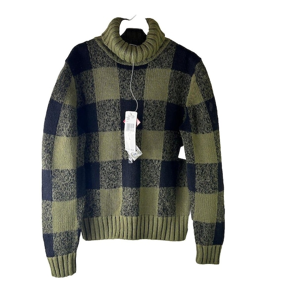 NOS 90s Womens Large Plaid Knit Turtleneck Sweater Grunge Whimsigoth, Womens Knit Sweater, Vintage Plaid Sweater, Grunge Sweater