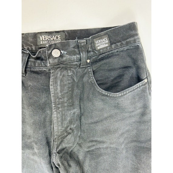90s Versace Mens 32x33 Spell Out Faded Black Tapered Baggy