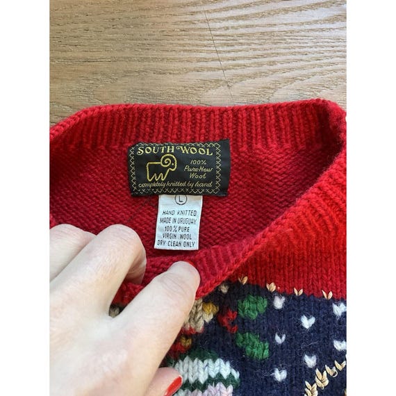 90s Womens Large Hand Knit Wool Santa Clause Christmas Sweater, Womens Knit Sweater, Vintage Wool Christmas Knit Sweater, Ugly Christmas View 5