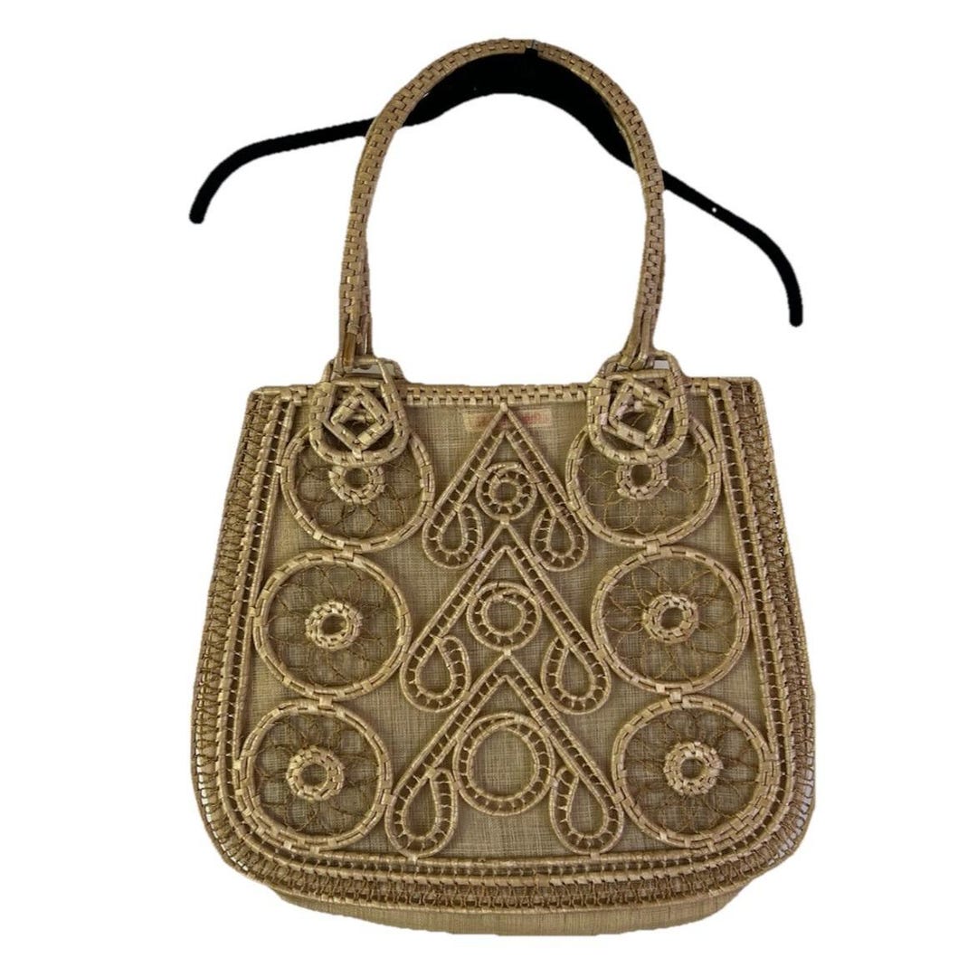 70s Raffia Straw Woven Tote Purse Bag Boho Festival Rave Beach, Vintage ...