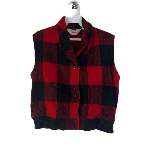 80s Woolrich Buffalo Plaid Wool Shawl Vest Jacket Womens Medium