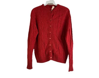 80s Womens Large Lambswool Cable Knit Fisherman Cardigan Sweater, Womens Knit Sweater, Vintage wool Cable Knit Sweater, Fisherman Sweater