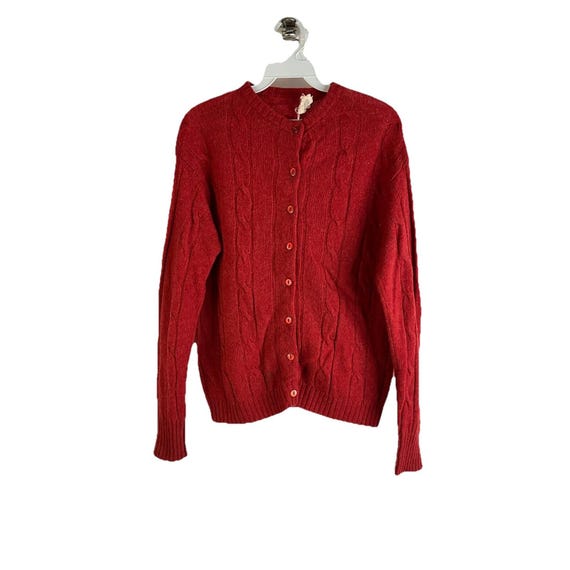 80s Womens Large Lambswool Cable Knit Fisherman Cardigan Sweater, Womens Knit Sweater, Vintage wool Cable Knit Sweater, Fisherman Sweater