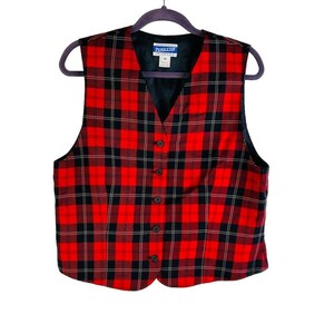 90-tals Pendleton Dam 14 Buffalo Rutig Ull Västkavaj med Knappar USA, Pendleton Damväst, Vintage Pendleton Rutig Kavaj