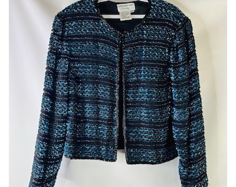 NOS 80s Womens medium zijde met kralen verfraaid bolero jasje cocktailblazer, vintage Gatsby blazer, dames verfraaid blazer, jaren 1980 jas
