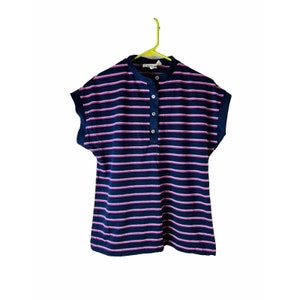 80s mujeres medio arco iris raya Dolman botón Henley camiseta USA Preppy, camisa a rayas de mujer, camisa henley vintage, blusa Dolman