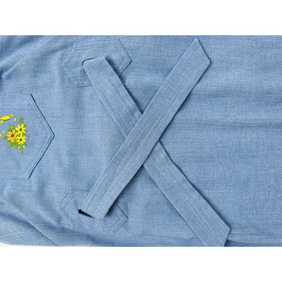 70s Womens Large Country Floral Chambray Apron Wr… - image 4