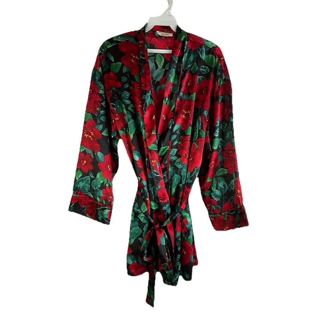90s Victorias Secret Gold Label Dark Floral Satin Robe Womens Small ...