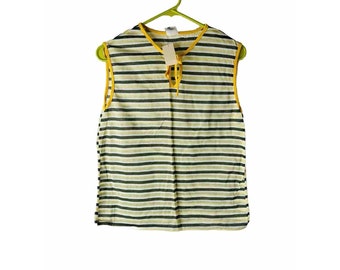 NOS 70s Womens Large Striped Tie Neck Tank Top Shirt Hippy Preppy, Womens Sleeveless Blouse, Vintage Tank Top, Rainbow Stripe Shirt