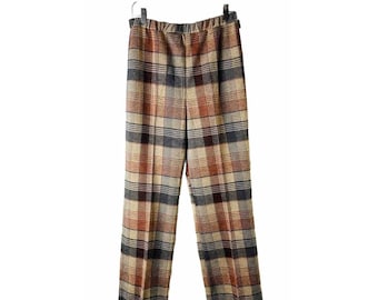 NOS 70s Womens 16 Large Plaid Knit High Rise Wide Leg Flare Pants USA Disco, Womens Plaid Pants, Vintage Wide Leg Pants, jaren 1970 Bell Bottoms