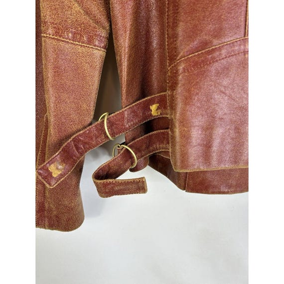 Y2K DKNY Womens 10 Leather Distressed Faded Zip Jacket Moto