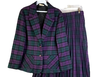 70er Rockabilly Damen Rock Set 16 Rainbow Karierter Blazer Set USA, Damen Rock, Rock Set, 1970er Jahre Rock