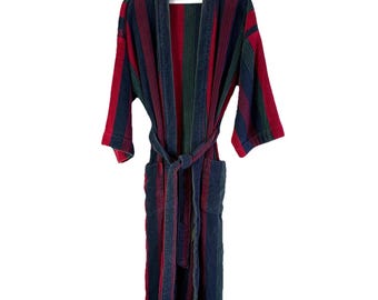 90年代ストリートウェア レインボーストライプ テリークロス タオルローブ ワンサイズ、テリークロス バスローブ、ヴィンテージ テリーローブ、メンズ バスローブ