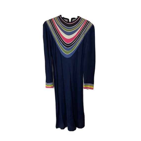 1950s Womens Medium Rainbow Long Sleeve High Neck… - image 1