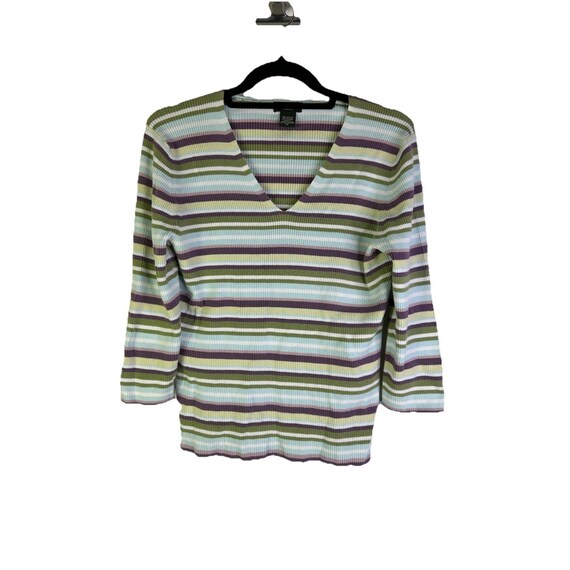 90s Eddie Bauer womens Medium Rainbow Stripe Ribbed Knit Thermal Shirt, Eddie Bauer Womens Shirt, Vintage Thermal Shirt, Rainbow Shirt