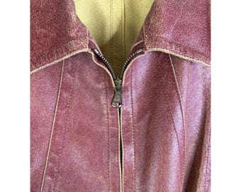 Y2K DKNY Womens 10 Leather Distressed Faded Zip Jacket Moto