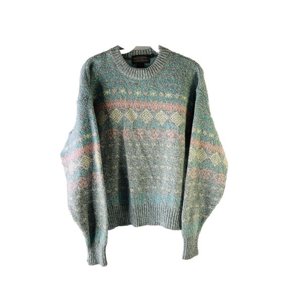 90s Eddie Bauer Womens Medium Wool Pastel Fair Isle Knit Crewneck
