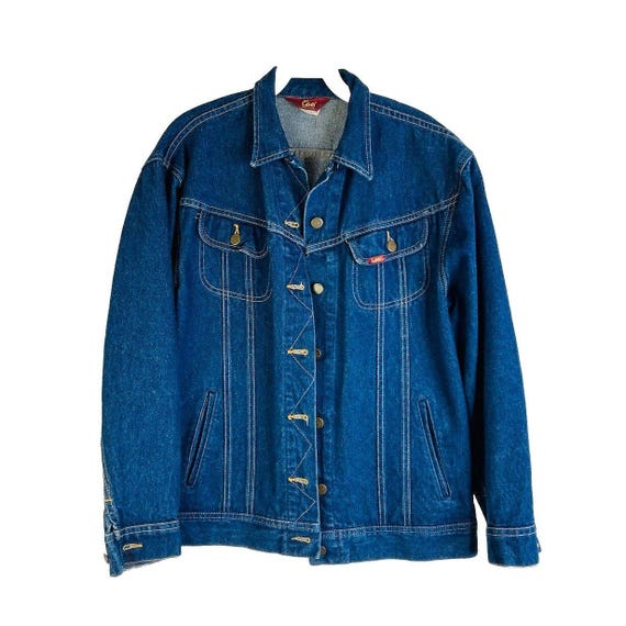 80s Lee Womens 11/12 Darkwash Denim Jean Trucker Jacket USA