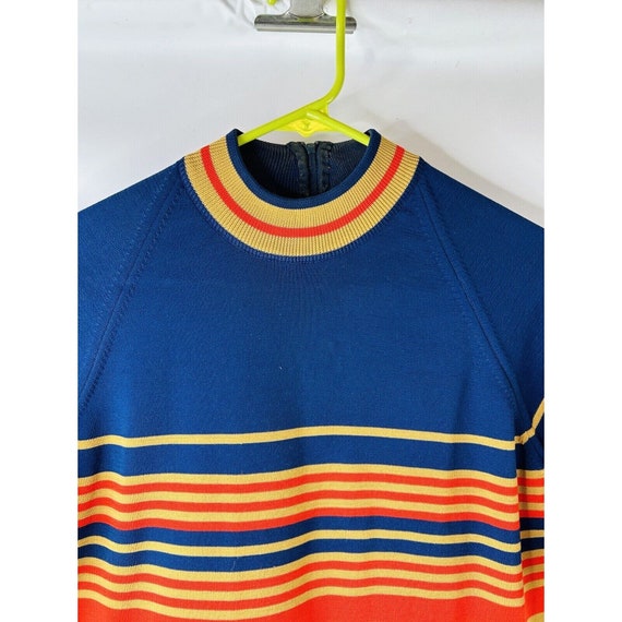 70s Womens Large Color Block Stripe Knit Collared… - image 2