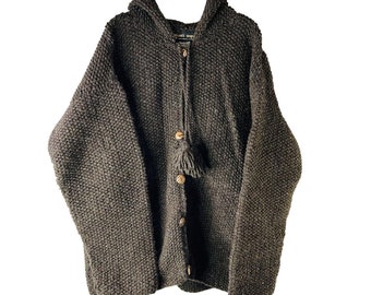 Cardigan à capuche en laine Cowichan tricoté à la main pour femmes des années 90, pull manteau grunge, pull en laine Cowichan pour femmes, manteau pull vintage, pull grunge