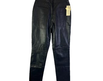 Pantalones góticos grunge de los 90 para mujer, talla 6, de cuero, tiro alto y corte recto, pantalones de cuero para mujer, pantalones de cuero vintage, pantalones góticos.