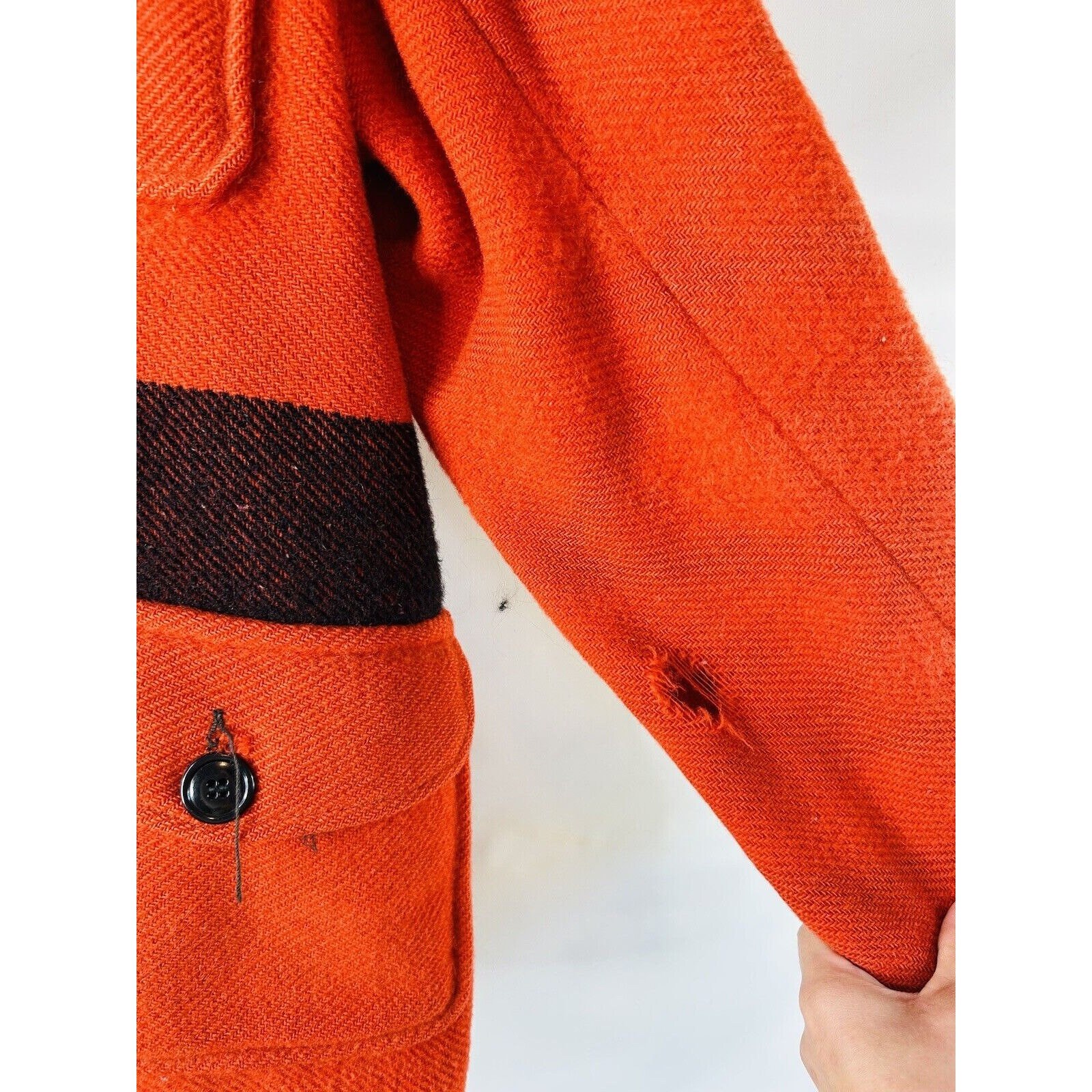 1960s Cass Mackinaw Mens XL Wool Color Block Hunting Jacket Red USA