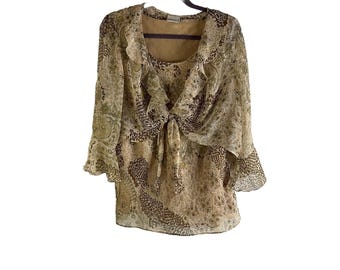 Y2K 3XL damesshirt met stroken klokmouwen bloemen gelaagde top met bloemenprint