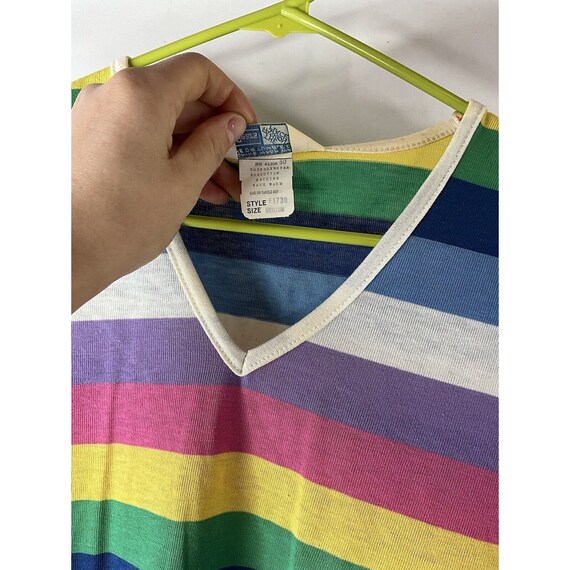 70s Womens Medium Rainbow Stripe V Neck T Shirt B… - image 3