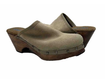 Sabots à plateforme cloutés en cuir suédé 7 m pour femmes Candies Y2K, chaussures à plateforme Candy vintage, sabots dos nu vintage, chaussures à plateforme pour femmes