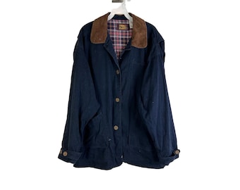 Lata 90. damska duża płócienna kurtka z kołnierzem z kordu Faded Barn Chore Coat Jacket, Vintage Chore Coat, damski płócienny płaszcz, Vintage Corduroy Collar Coat