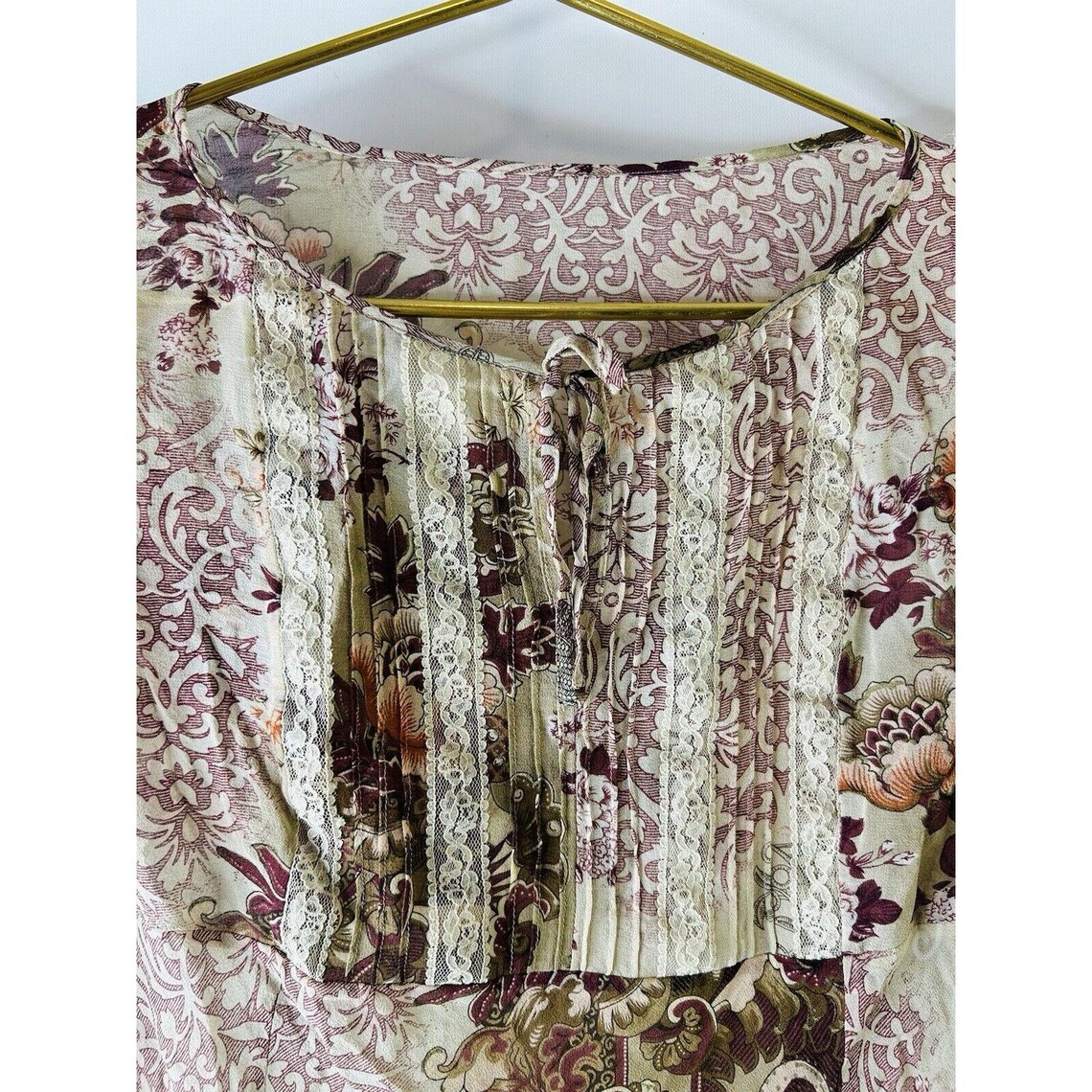 Y2K Womens Small Silk Patchwork Floral Sheer Blouse Shirt Fairy Earthy, Womens Silk Blouse, Vintage Patchwork Blouse, Fairy Blouse, foto 2 di 5