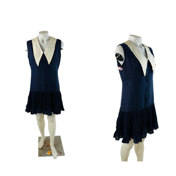 60s Womens Small Drop Waist Pointed Collar Mini D… - image 1