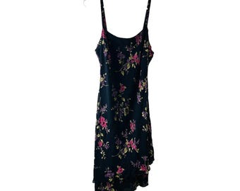 Vestido lencero con estampado floral negro Y2K para mujer, talla 10, estilo gótico romántico, Whimsigoth, EE. UU., vestido floral para mujer, vestido lencero Y2K, vestido vintage Whimsigoth, hada