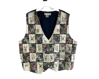 80s Womens 2XL Patchwork Floral Button Vest Jacket Cottagecore, Womens Patchwork Vest, Vintage Cottagecore Jacket, 1980s Floral Jacket