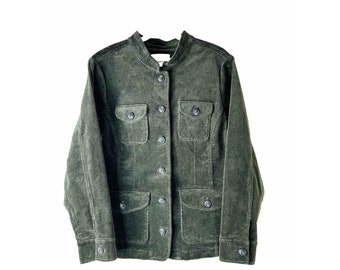 90s Womens Medium Wide Whale Corduroy Military Chino Jacket Green Grunge, Womens Wide Whale Corduroy Jacket, Vintage Cropped Jacket