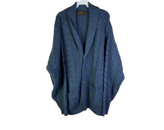Suéter tipo cárdigan de pescador Eddie Bauer de lana de punto trenzado XL para hombre, años 90. Suéter tipo cárdigan Eddie Bauer para hombre. Suéter vintage de punto trenzado.