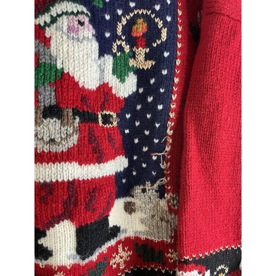 90s Womens Large Hand Knit Wool Santa Clause Christmas Sweater, Womens Knit Sweater, Vintage Wool Christmas Knit Sweater, Ugly Christmas View 4