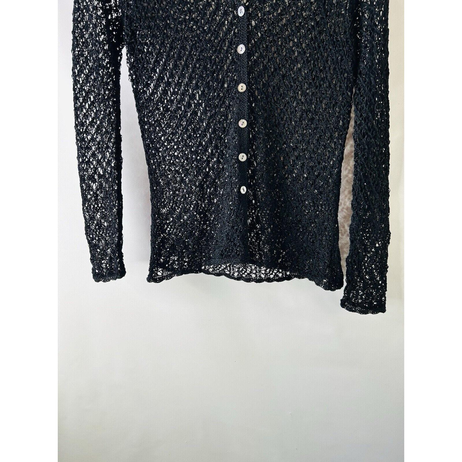 Y2K Womens Small Sheer Mesh Knit Cardigan Sweater Black Witchy 