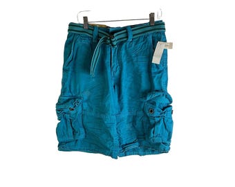 NOS Y2K Masculino 29 Mais Longo Comprimento Cargo Shorts Pesados Cinto Azul, Masculino Cargo Shorts Pesados De Lona, Vintage Aeropostale Masculino Shorts