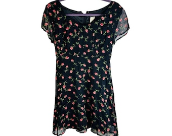 90s Womens 6 Micro Floral Empire Chiffon Mini Dress Grunge Cottagecore, Womens Floral Mini Dress, Vintage Micro Floral Dress, Grunge Dress