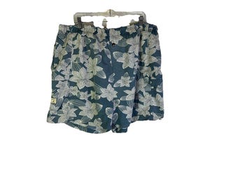 90s Tommy Bahama Mens 2XL Hawaiian Floral Nylon Swim Trunks Shorts, Vintage Tommy Bahama Swim Trunks, Mens Floral Swim Trunks