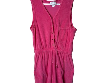 80s Terry Cloth Towel Romper Swim Beach Cover Womens Medium USA Retro, Vintage Terry Cloth Romper, Terry Cloth Swim Cover