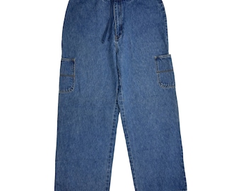 Y2K Dam 12 Baggy Cargo Pocket Denim Blå Jeans Skater Hip Hop Grunge, Y2K Damjeans, Vintage Baggy Jeans, Hiphop Jeans