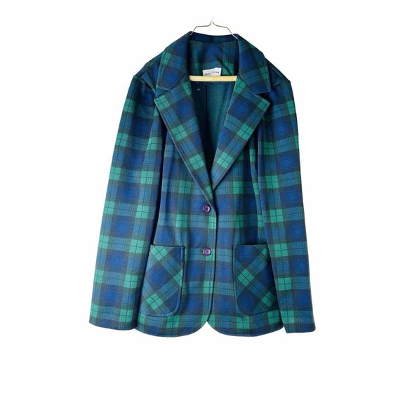 70s Womens 14 Tartan Plaid Knit Blazer Jacket Wid… - image 2