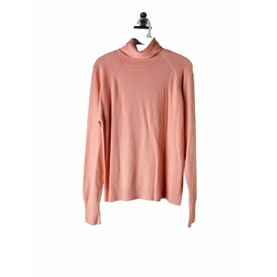 70s Womens Large Lightweight Turtleneck Sweater Pink Preppy Disco